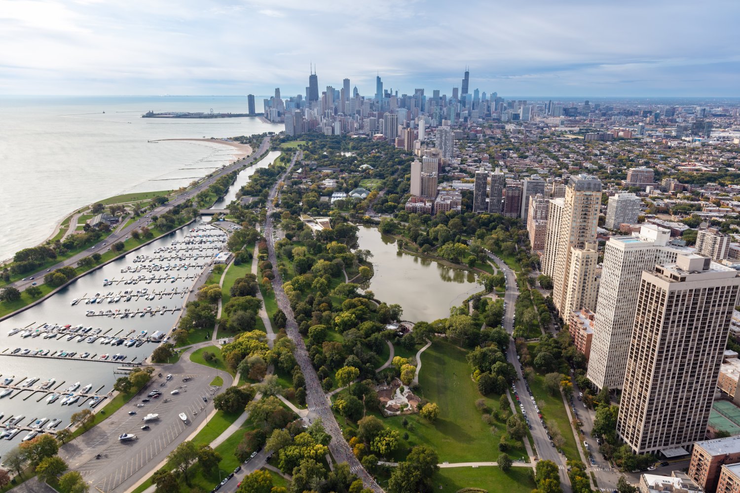 The first miles of the Chicago Marathon, leaving downtown straight up north.